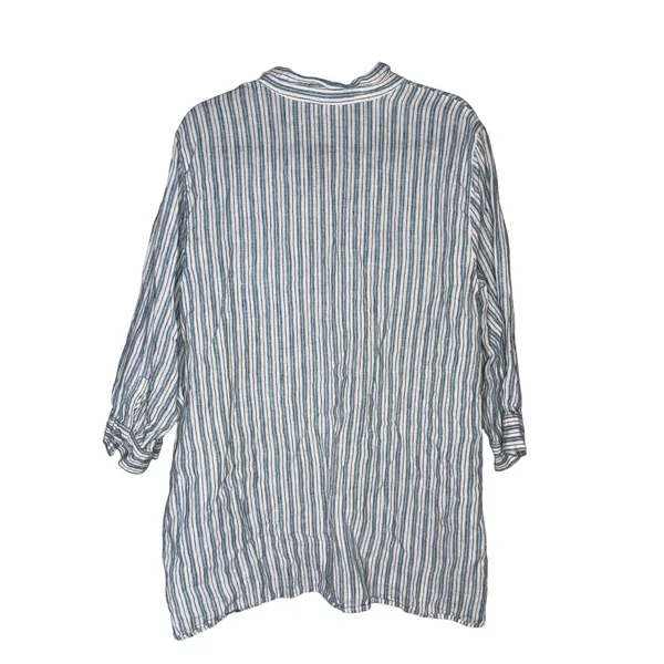 J. Jill Love Linen Tunic Women XL Blue White Striped Henley 100% Linen Excellent - Image 5