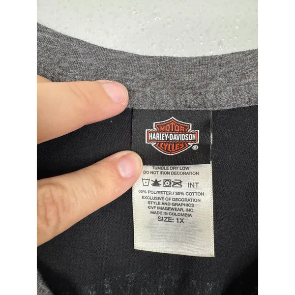 Harley-Davidson Bangkok Thailand Raglan V-Neck Graphic Tee Black Grey 1X - Image 3