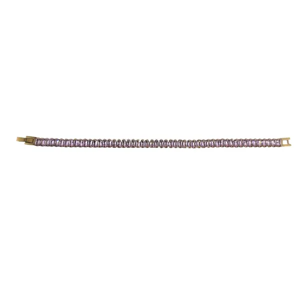 Tennis Bracelet Women 6.75 Baguette Pink Crystal Gold Tone Elegant EUC - Image 2
