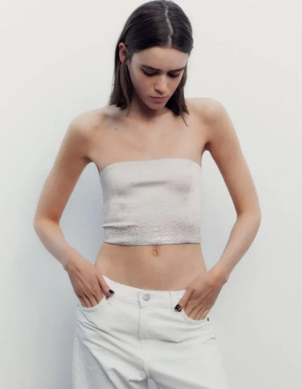 Zara SALE ‼️ NWT RHINESTONE SATIN EFFECT STRAPLESS TOP - Image 4