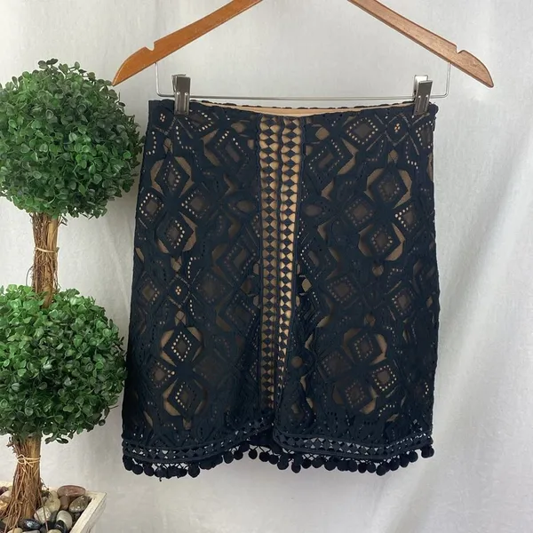 For Love And Lemons Black & Nude Lace Mini Skirt M - Image 2