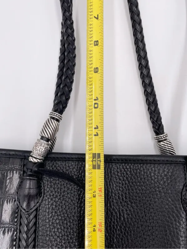 Vintage Brighton Black Pebbled Leather Croc Embossed Shoulder Bag Bucket Tote - Image 15