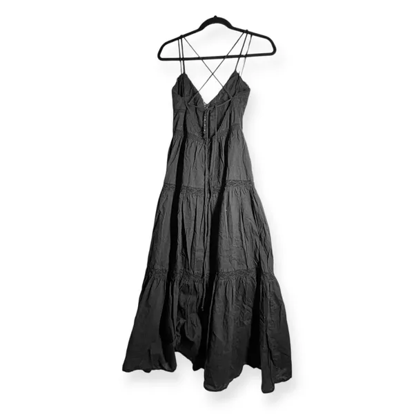 ZARA S Black Lace Midi Dress 100% Cotton Tiered Dark Romance Ruffle Sundress - Image 6