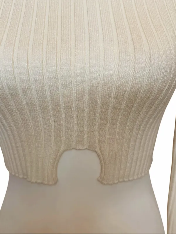Edikted Cropped Sweater Top Women’s M/L Cream Ribbed Mock Neck Stretch Fall Sexy - Image 3