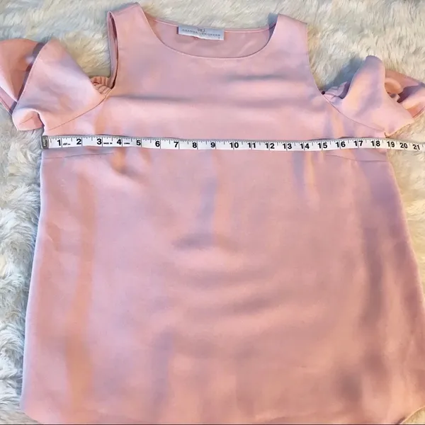 AMANDA UPRICHARD Cold Shoulder Blouse Top Short Flutter Sleeve Light Pink XS‎ - Image 10
