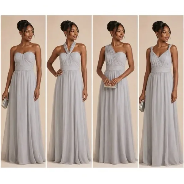Birdy Grey Christina Convertible Bridesmaid Dress Silver Tulle Maxi Size‎ Large - Image 2