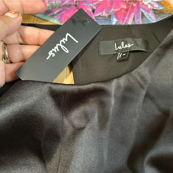 Lulus NWT Contemporary Elegance Black and Cream Satin Tulle Midi Dress - Image 8