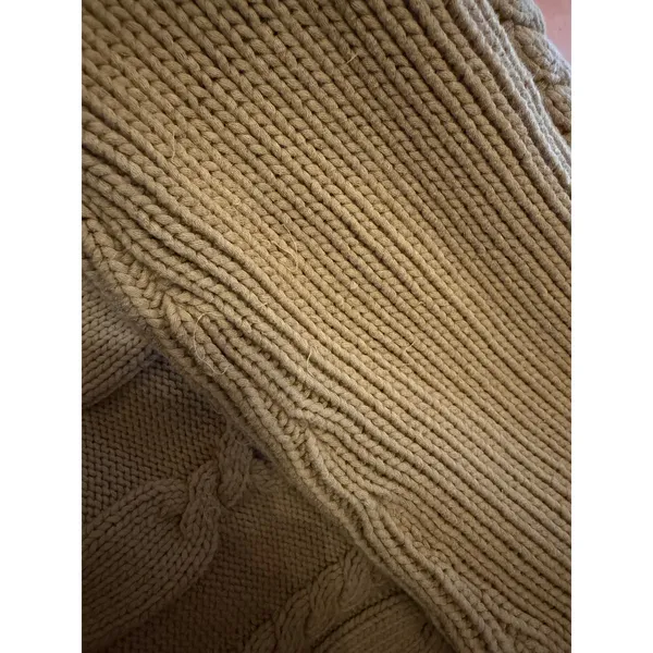 J.Crew V-Neck Cable Knit Sweater‎ Desert Camel Cotton Blend Large - Image 8