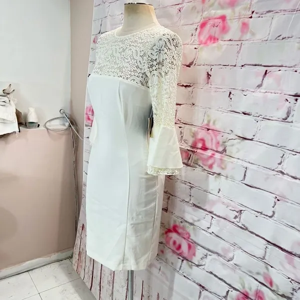 Lulu’s nwt ivory white lace top bell sleeve fitted dress size medium - Image 8