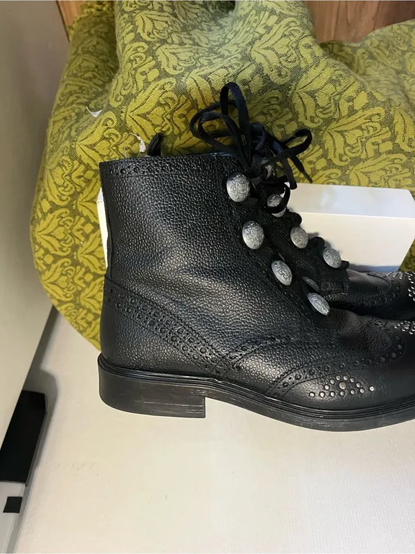 Zara Black Lace-Up Brogue Boots with Decorative Silver Buttons - Image 5