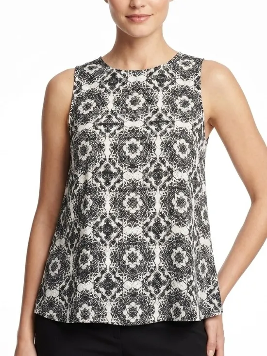One Clothing Geometric Medallion Print Sleeveless Tank Top Blouse Black White Lg - Image 5