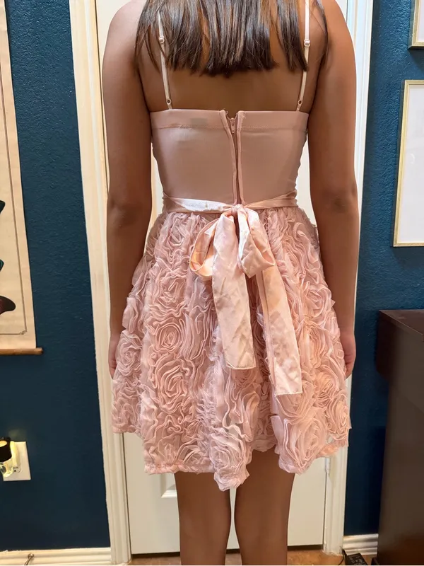 Trixxi size S Sleeveless Pink Rosette Formal Dress with Beaded Waist for Girls - Image 6