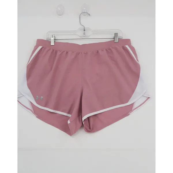 Under Armour HeatGear Fly By Running Shorts Pink White Mesh Womens XL Loose Fit - Image 10