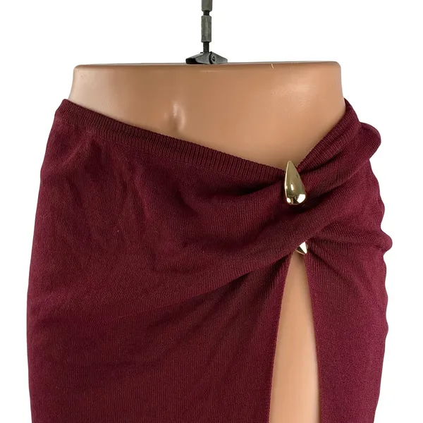 PRETTYLITTLETHING Red Draped High Side Slit Swim Cover Up Maxi Bodycon Skirt S - Image 3