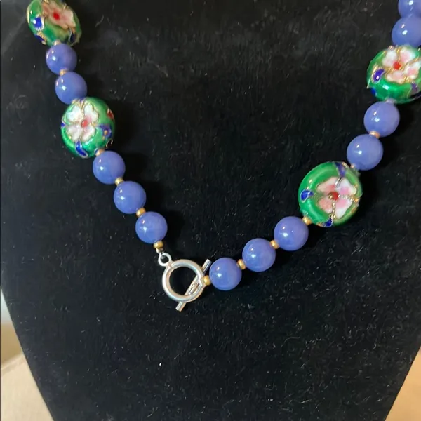 Floral Beaded Necklace in Blue and Green - Image 2