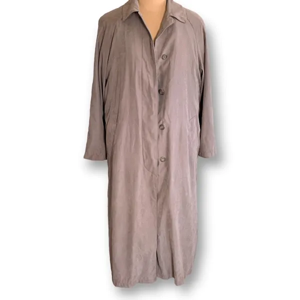 Vintage 90s London Fog Tan Faux Suede Belted Trench‎ Coat Women’s Size 6 Classic - Image 11