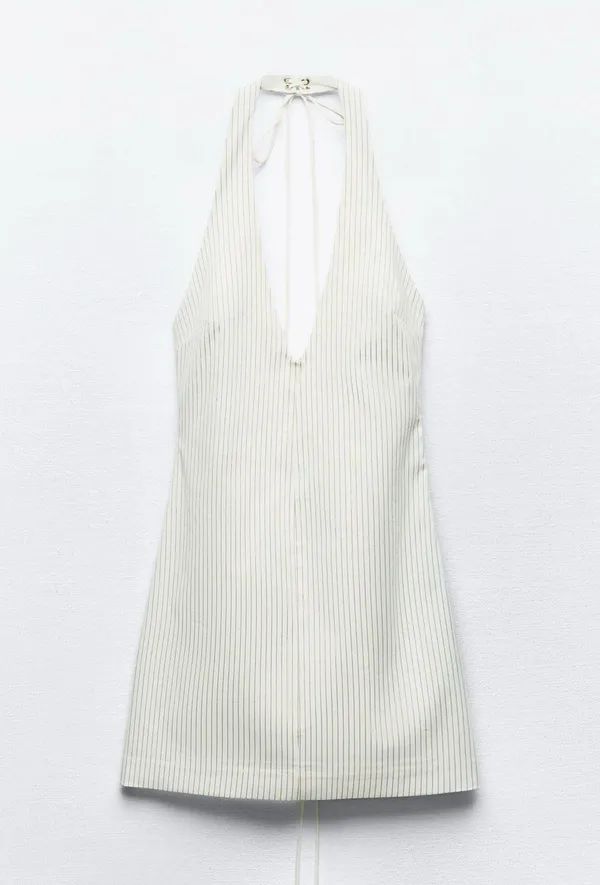 Zara dress mini halter neck striped white back tied casual summer vacation - Image 8