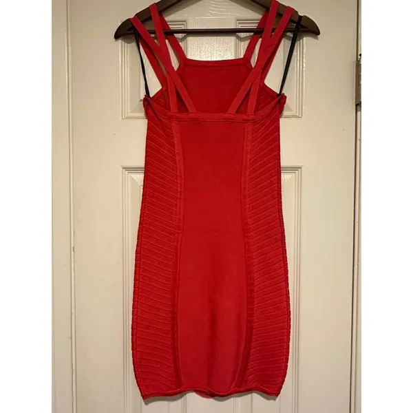 bebe Hibiscus Red Cutout Bandage Dress - Mitered‎ Bodycon Mini - Size XS - Image 3