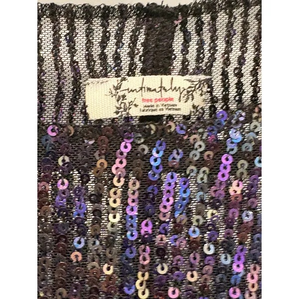 Free People Intimately NWOT Gold Rush Purple Sequin Mesh Fitted L/S Blouse Top M - Image 4