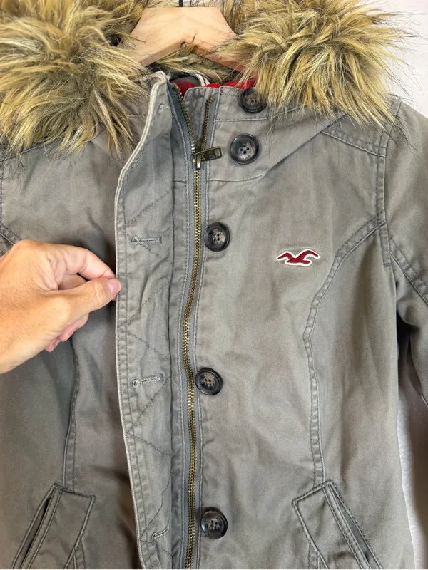 Y2K Hollister Bella Swan Olive Green Fur Trim Hooded Jacket Grail size Small - Image 5