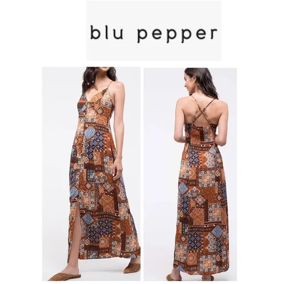 🆕Blu Pepper Patchwork Criss Cross Back Maxi Sundress S🆕 - Image 2
