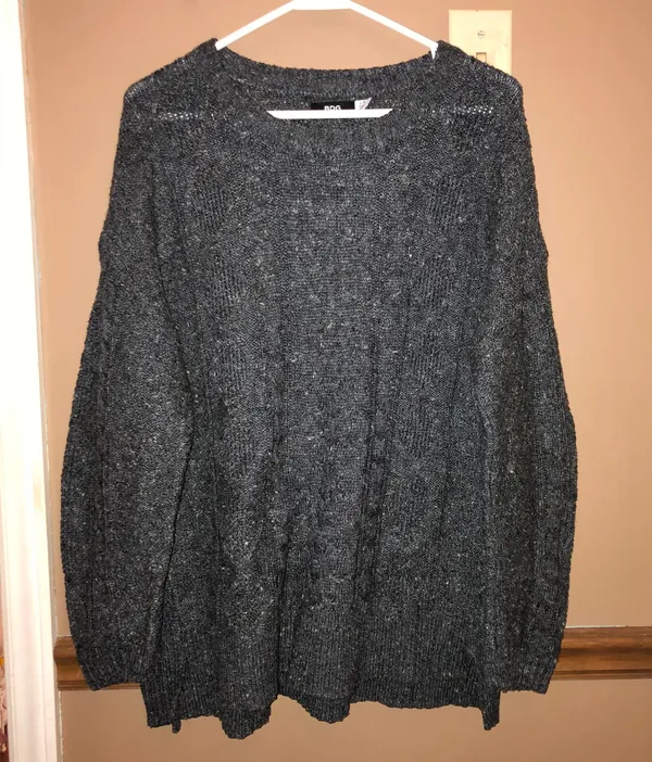 BDG Fall For cable Knit Speckled Crew Neck Sweater elbow patches Grey Large - Image 2