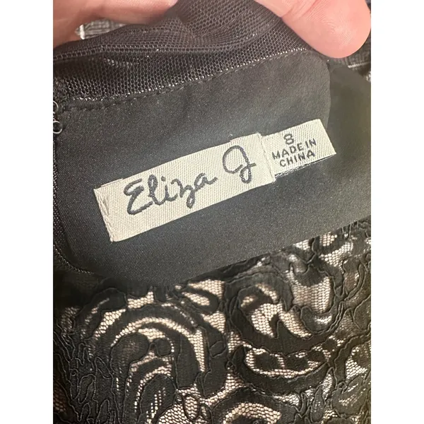 Eliza J Womens Black‎ Floral Lace Illusion Neck Fit & Flare Cocktail Dress 8 - Image 8