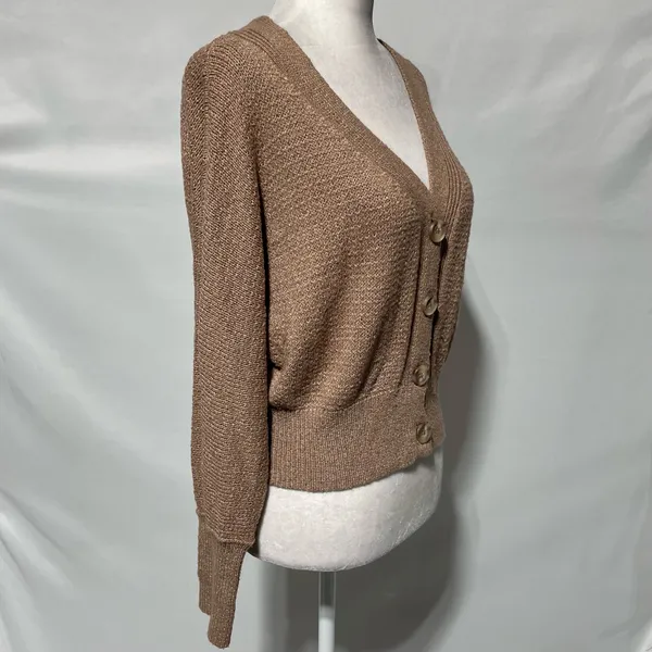 Abercrombie & Fitch Button Front V-Neck Cardigan Sweater Light Brown Size Small - Image 12