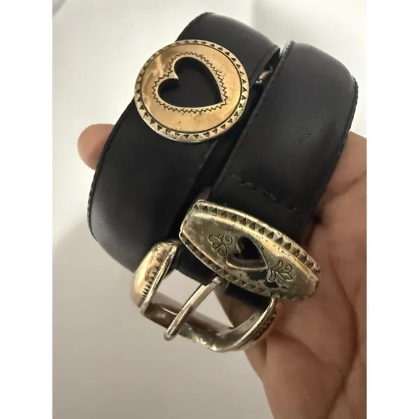 Brighton Black Leather Belt With Silver‎ Cowgirl Cowboy Heart Concho Size M 35" - Image 5