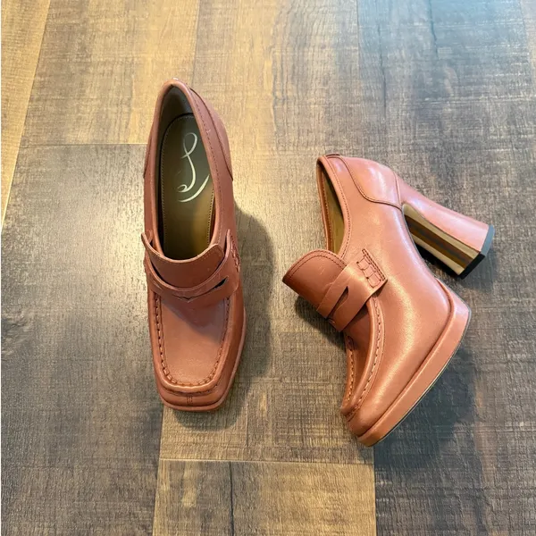 Sam Edelman Leather Block Heel Loafers Size 8 - Image 3