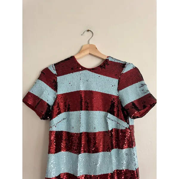 MAEVE Anthropologie Short Sleeve Sequin Striped Mini Dress Size XXS - Image 5