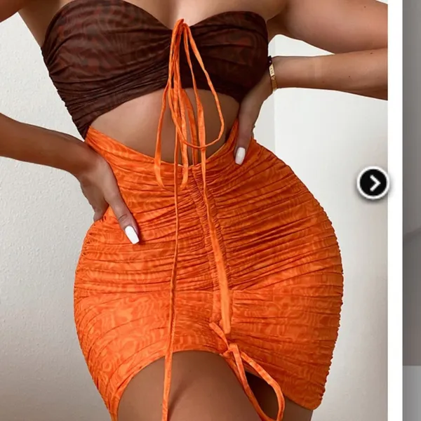 Mistress Rocks let Me Go Chocolate Orange Print Ruched Halter Mini Dress Size XS - Image 9