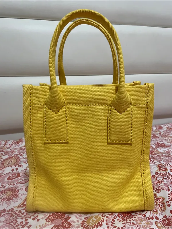 Marc Jacobs Yellow Canvas Mini Tote with Black Strap - Image 3
