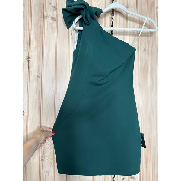 NWT Lulus Unstoppable Stunner Hunter Green Ruffled One-Shoulder Mini Dress Sz S - Image 5
