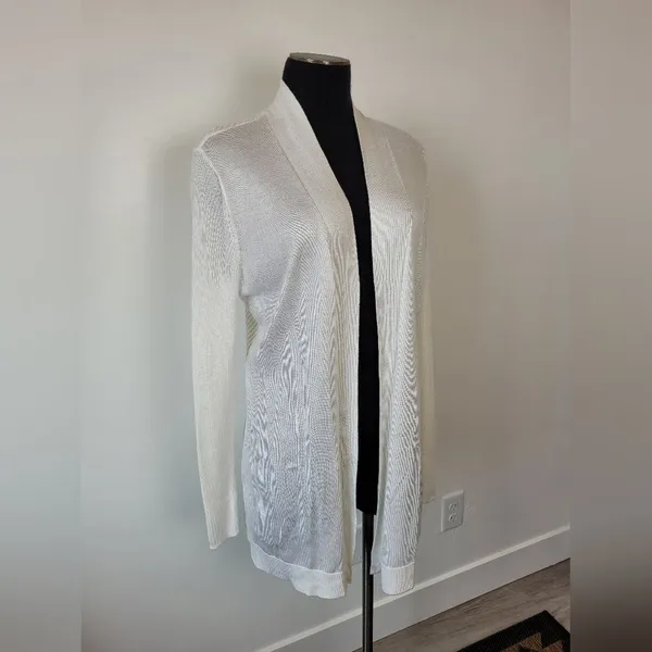 Liz Claiborne Career Longline Cardigan Sweater White Cozy Knit Loungewear Large - Image 2