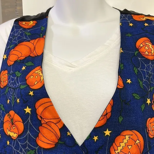 Halloween Pumpkin, Spider Web Fashion Blue, Orange, Green, Yellow Button Up Vest - Image 6