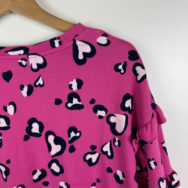 Crown & Ivy Pink Heart Leopard Print Ruffle Sweatshirt Large Cozy‎ Valentine's - Image 3