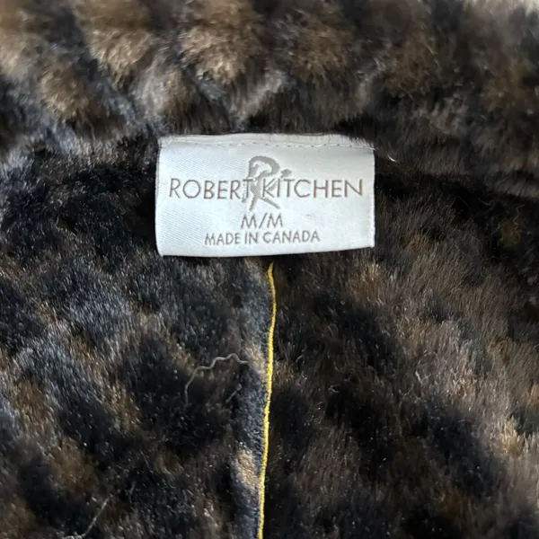 Robert Kitchen Faux‎ Suede Faux Fur Leaf Print Jacket Sz M Yellow Brown - Image 4