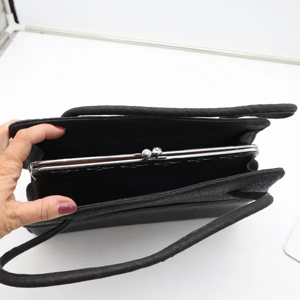 Unbranded Handbag Womens Medium Vintage Kiss Lock Satchel Black Pebbled Good - Image 4