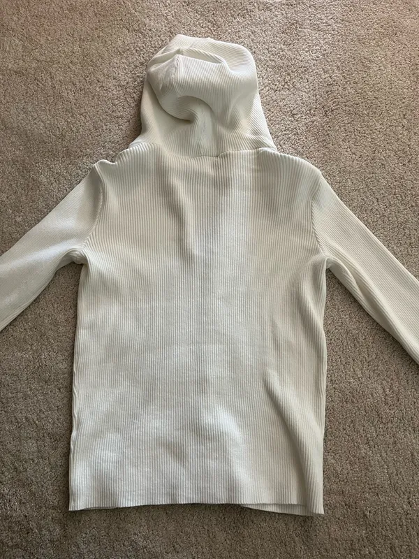 Brandy Melville White Full Zip Hoodie Ribbed - Image 7