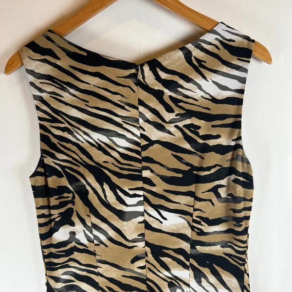 Cache‎ Vintage Womens Tiger Floral Print Midi Dress Brown Pink Sleeveless Size M - Image 7