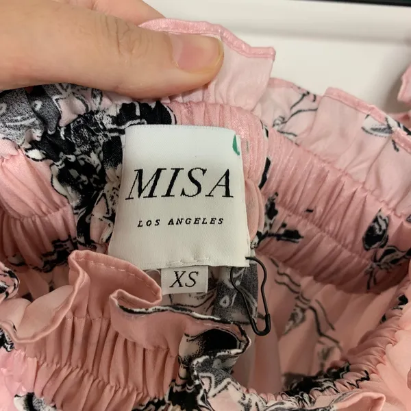 Misa Los Angeles Laiyin Floral Mini Dress Pink Womens Summer Off The Shoulder XS - Image 12