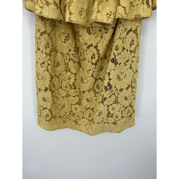 Poema Yellow Lace Floral Off Should Tunic Top Mini Dress Layered Women Small/Med - Image 3