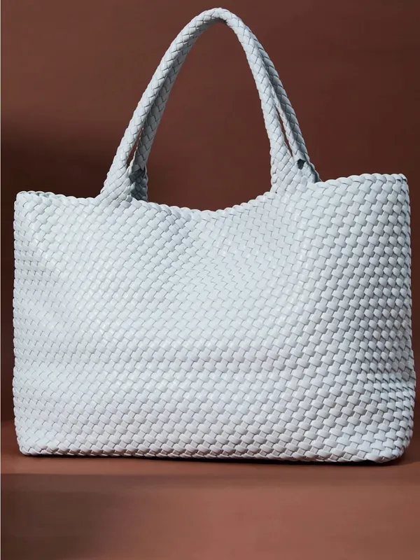 Altar'd State Ice Blue Large Woven Tote Bag - Image 3