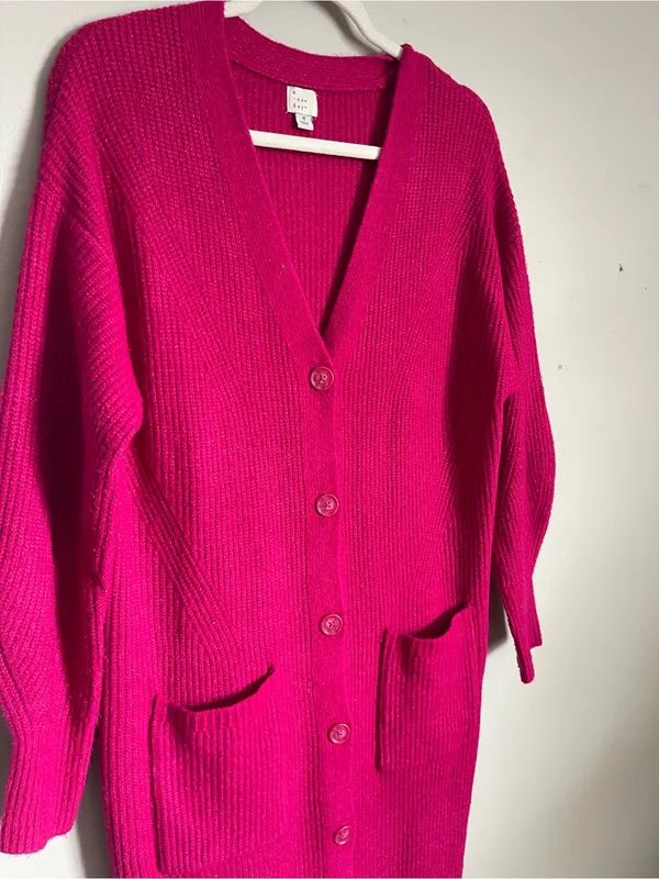 A NEW DAY | Bright Fuchsia Pink Chunky Knit Cardigan Sweater Dress Sz L - Image 4