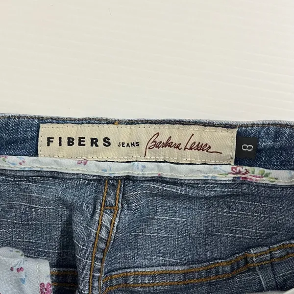 FIBERS Floral Embroidered Denim Flare Jeans Womens Size 8 Boho Hippie - Image 2