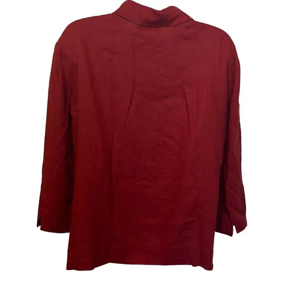 Rena Rowan Vintage Burgundy 100%‎ Linen Ladder Crochet Button Down Blouse Sz 14 - Image 2
