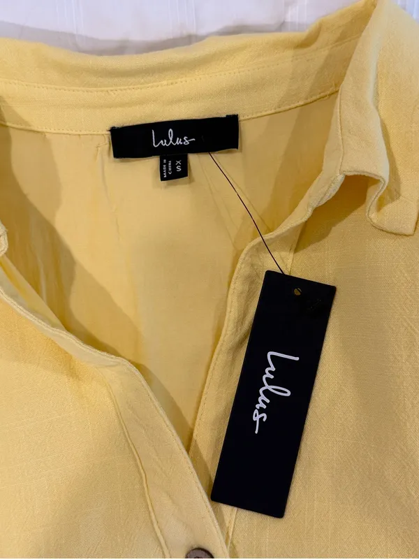 Lulus Yellow Linen Blend Button-Front Belted Midi Shirt Dress XS NWT - Image 6