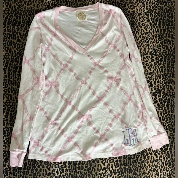 The Beaufort Bonnet Company Bow Pink/white Pajama Set Size Small‎ - Image 4