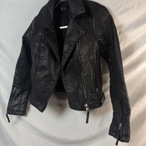 Topshop Leather Jacket Moto Black - Image 3